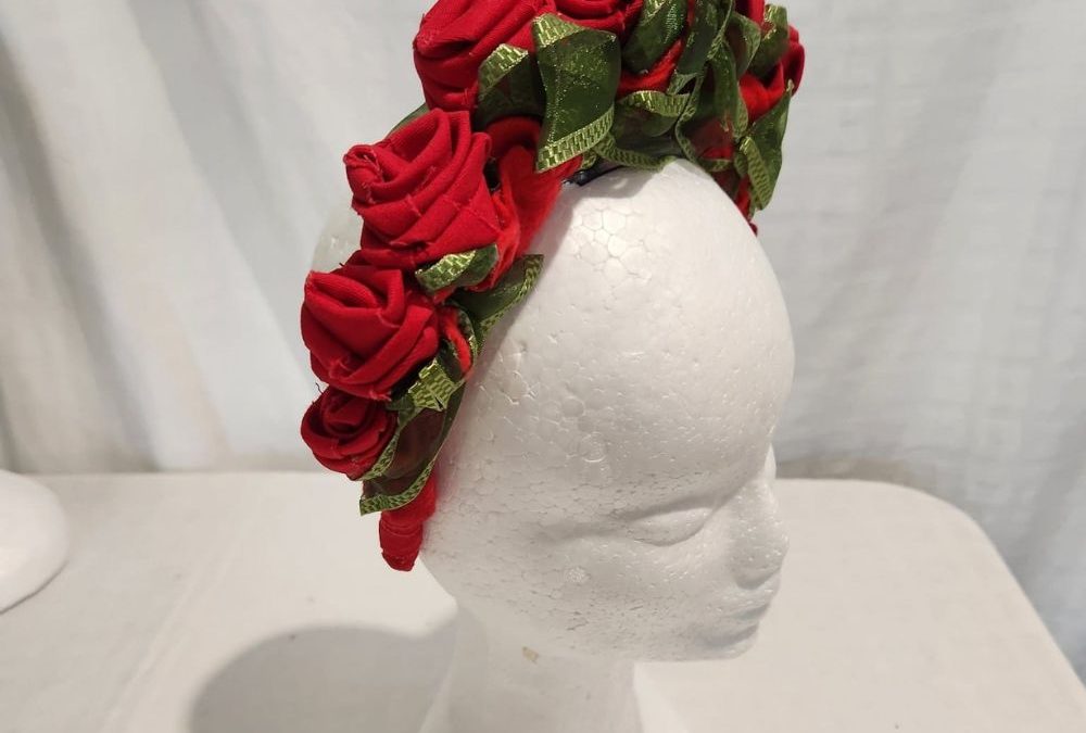 Red Rose Flower Crowns: Upcycled Style with the Red Canvas Floral Fascinator