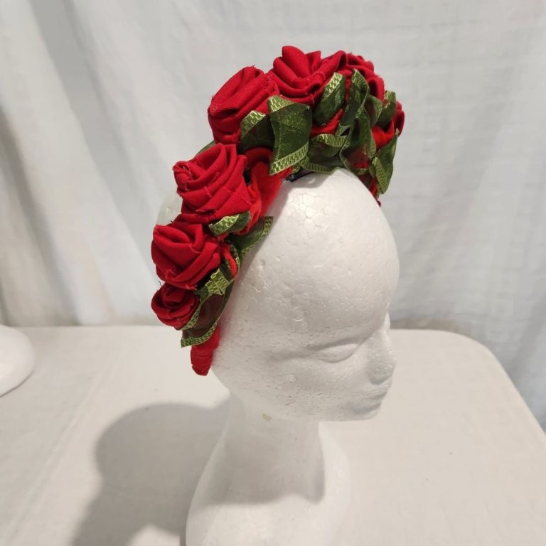 Red Rose Flower Crowns: Upcycled Style with the Red Canvas Floral Fascinator