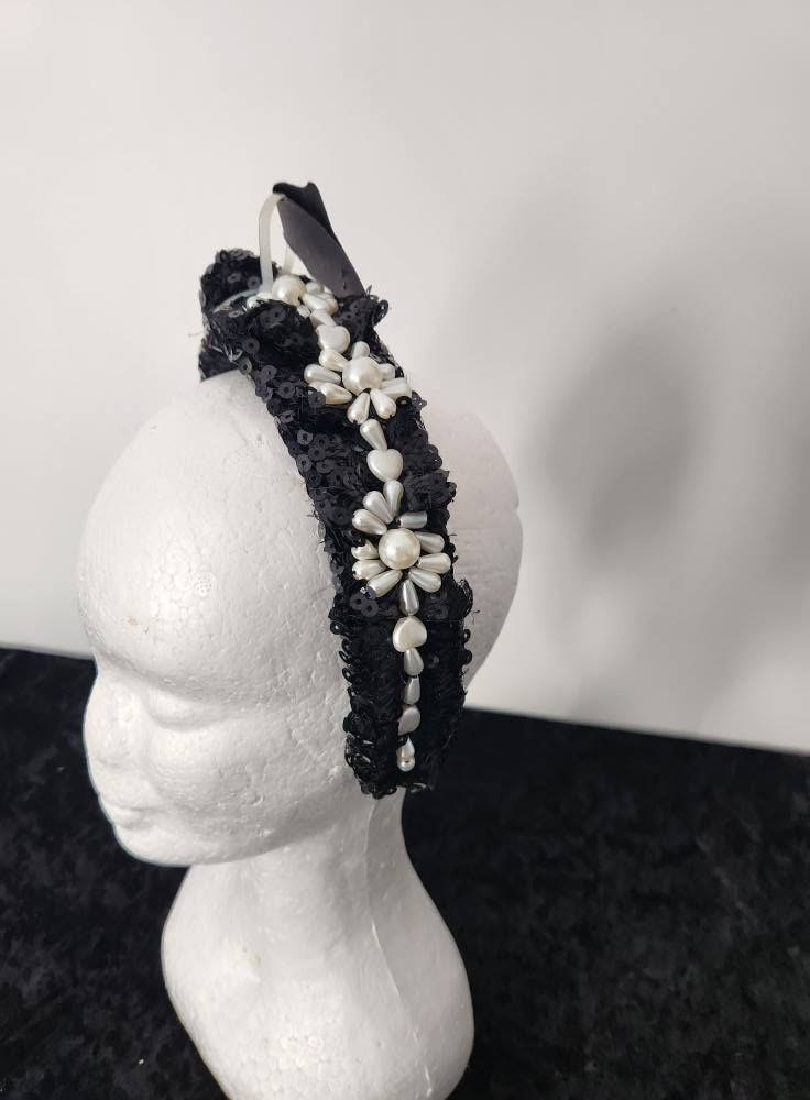 Black Pearl Satin Women Headband view 3