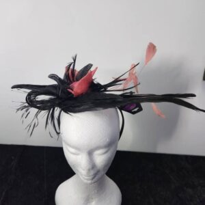 Black Quill Pink Blossom Women Fascinator