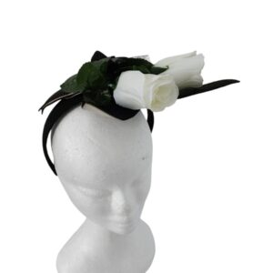 Black Satin White Rose Women Headpiece