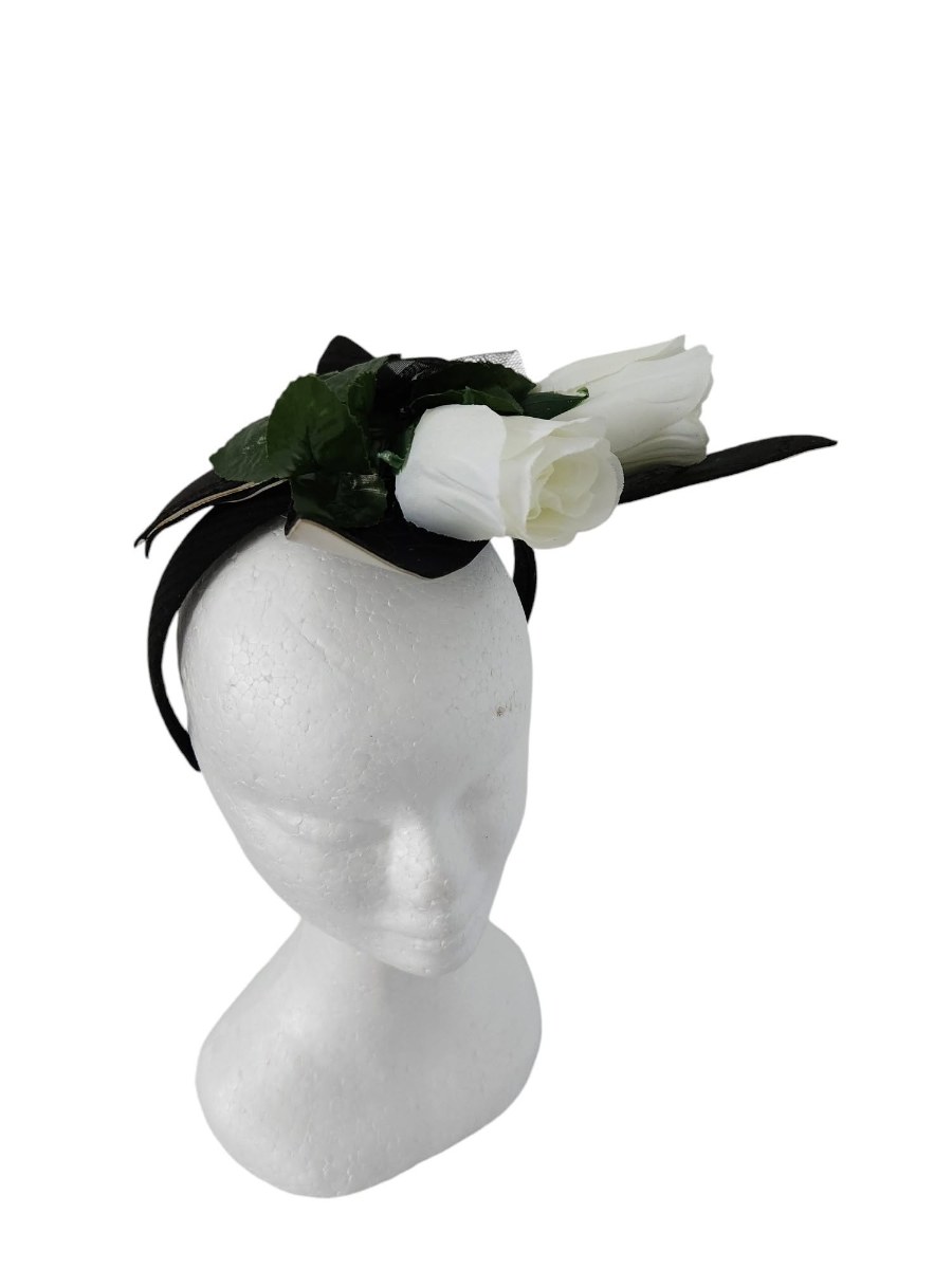 Black Satin White Rose Women Headpiece