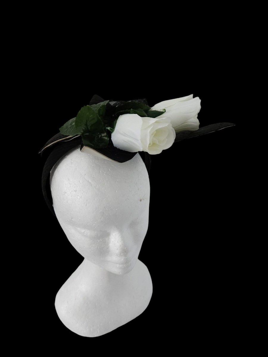 Black Satin White Rose Women Headpiece view 2