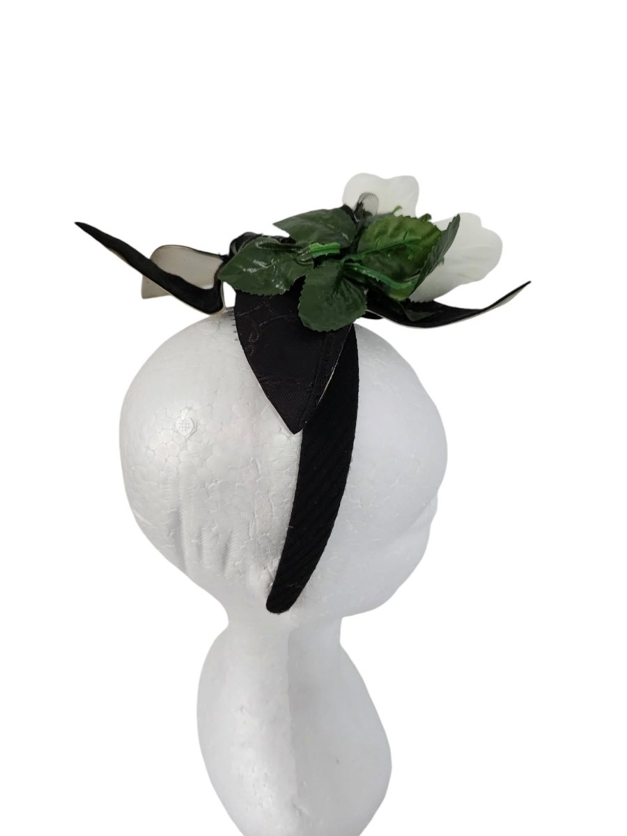 Black Satin White Rose Women Headpiece view 3