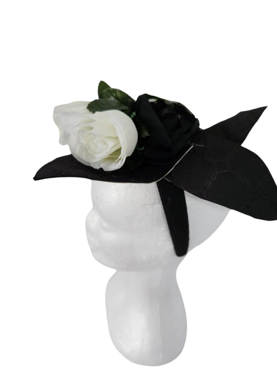 Black Satin White Rose Women Headpiece view 4