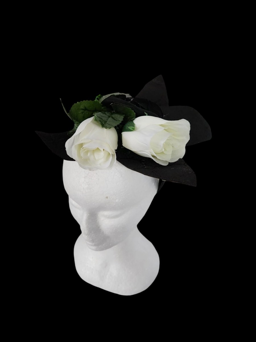 Black Satin White Rose Women Headpiece view 5
