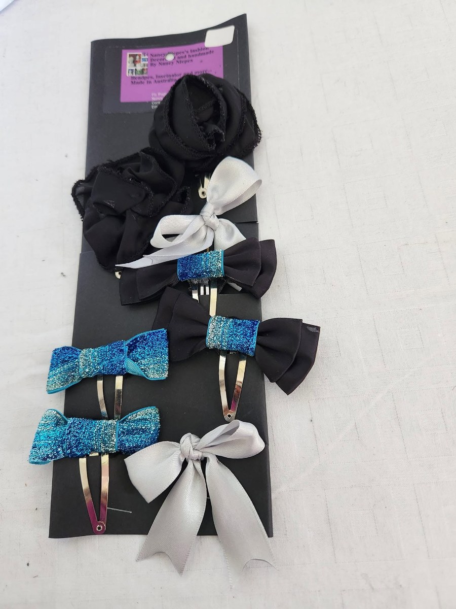 Black Teal Bow Hair Clips Set