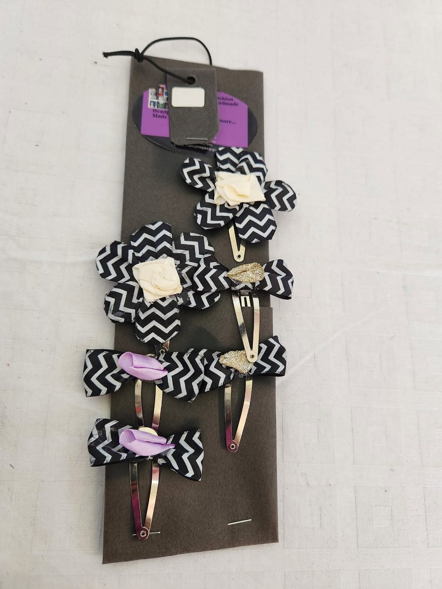 Black White Check Hair Clips Set