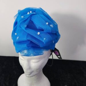 Blue Tulle Pearl Turban Women Headpiece