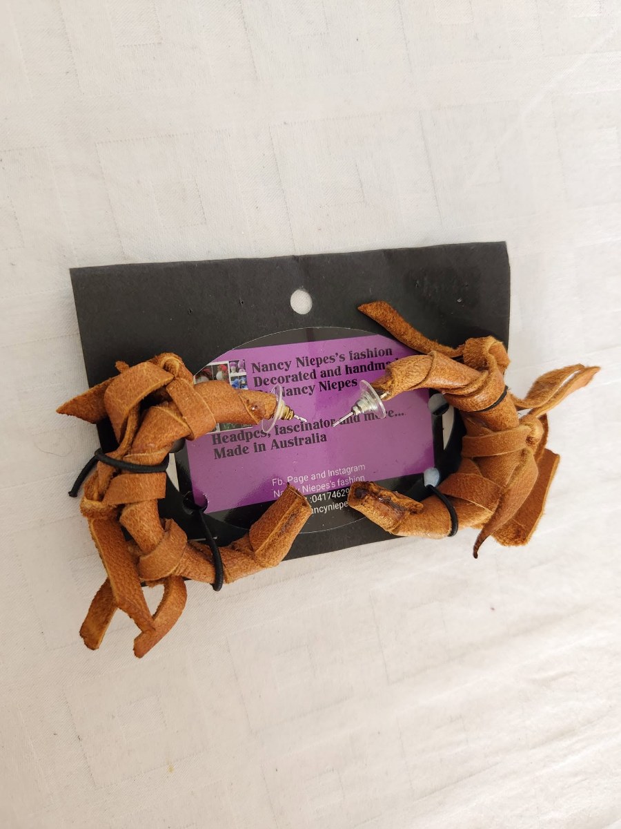 Brown Leather Fringe Hair Clips