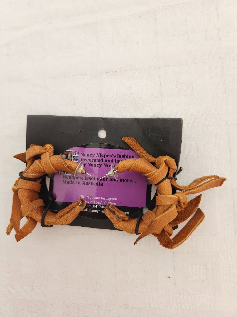 Brown Leather Fringe Hair Clips view 2