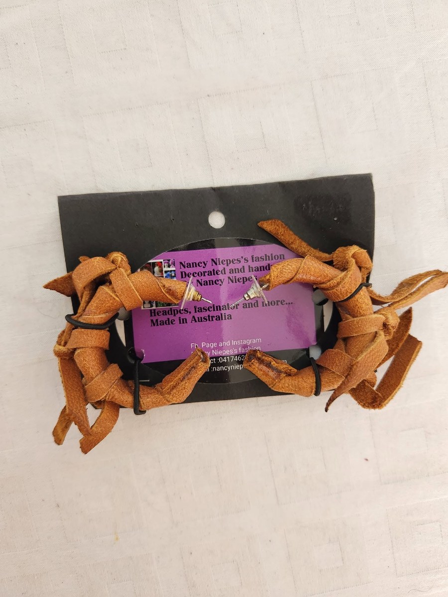 Brown Leather Fringe Hair Clips view 3