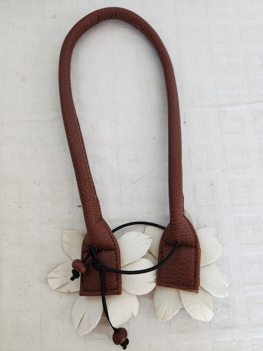 Brown Leather Golden Flower Handbag