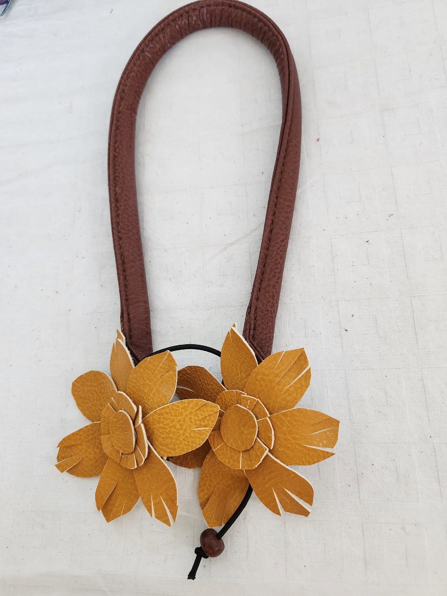 Brown Leather Golden Flower Handbag view 5
