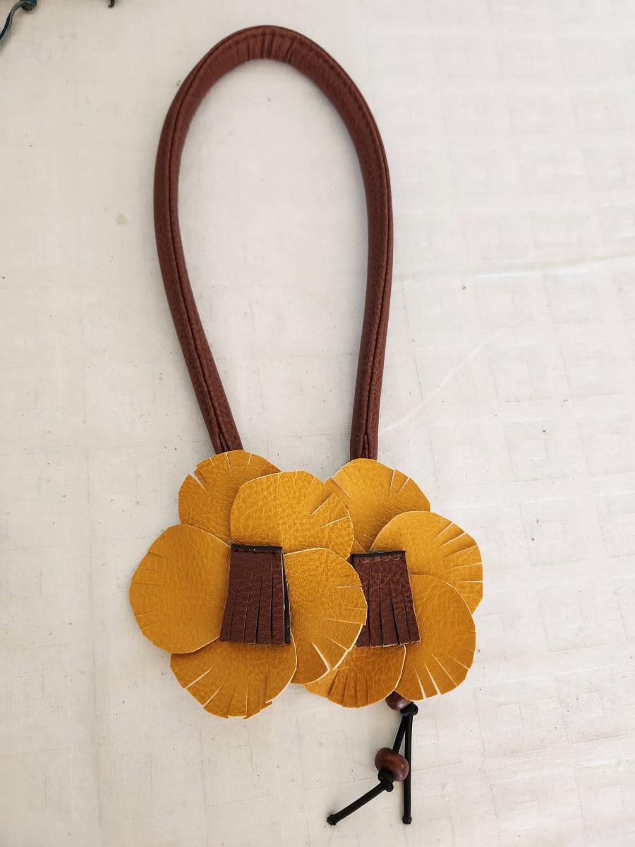 Brown Leather Golden Flower Handbag view 6