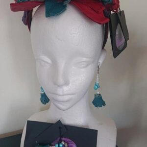 Crimson Braided Headband and Earrings Set