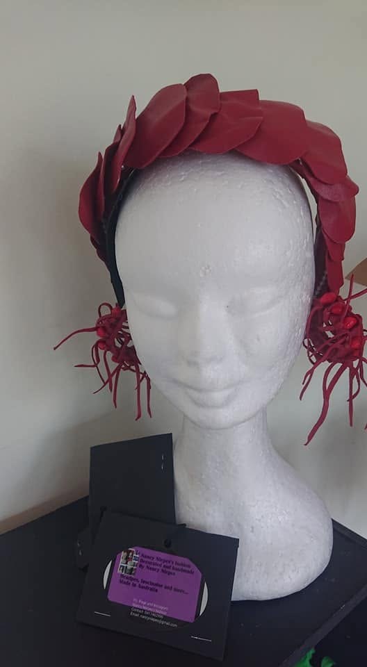 Crimson Braided Headband and Earrings Set view 2