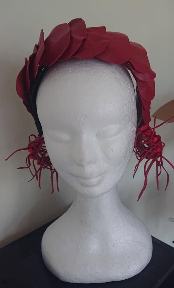 Crimson Braided Headband and Earrings Set view 3