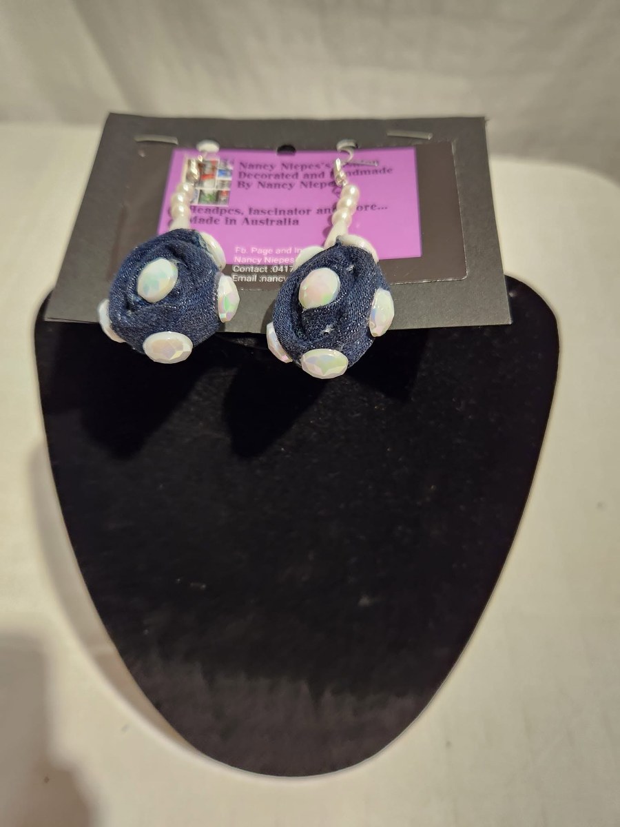Denim Flower Button Earrings