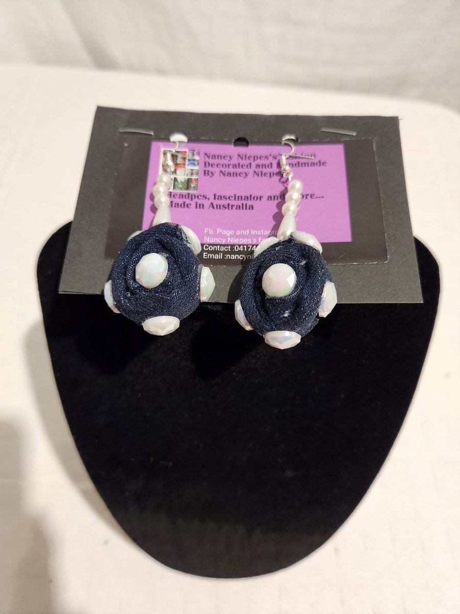 Denim Flower Button Earrings view 2
