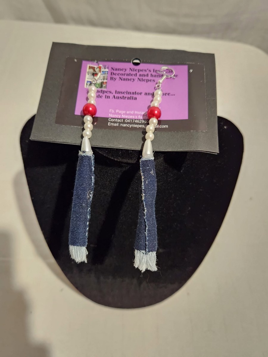 Denim Long Tassel Earrings view 3