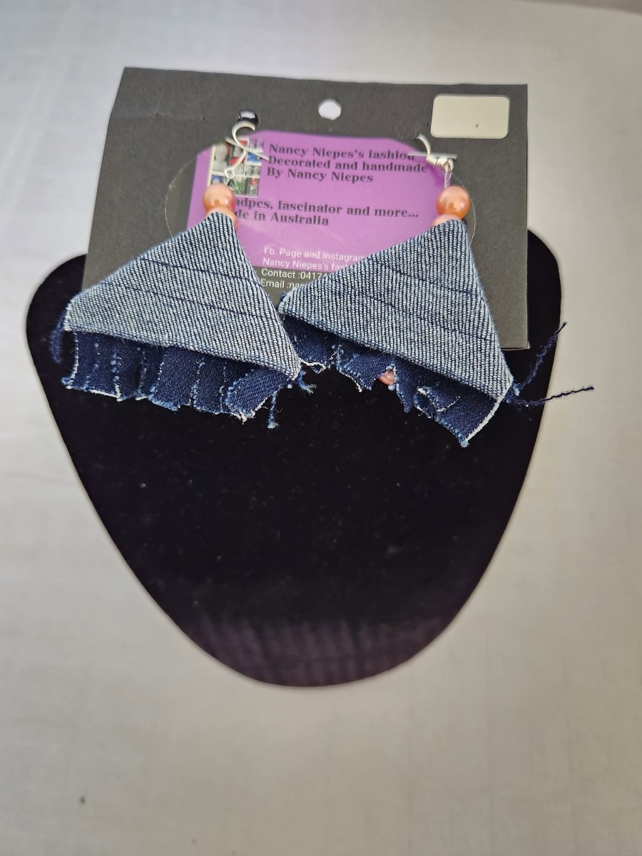 Denim Triangle Fringe Earrings