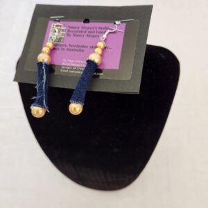 Denim Tube Gold Bead Earrings