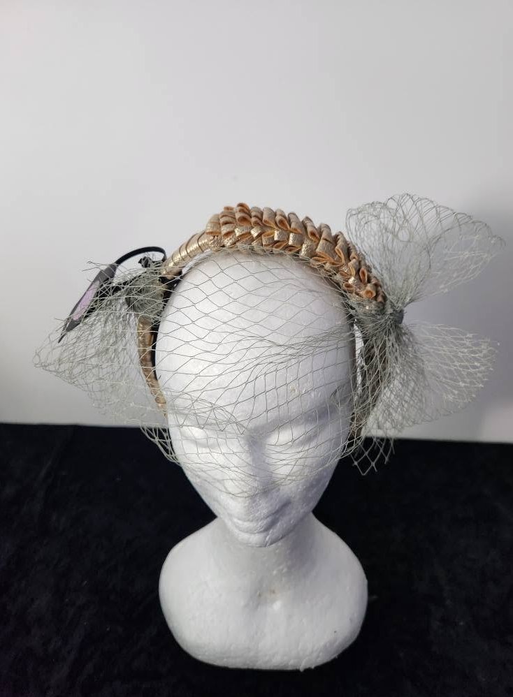 Gold Pleated Veil Women Headband