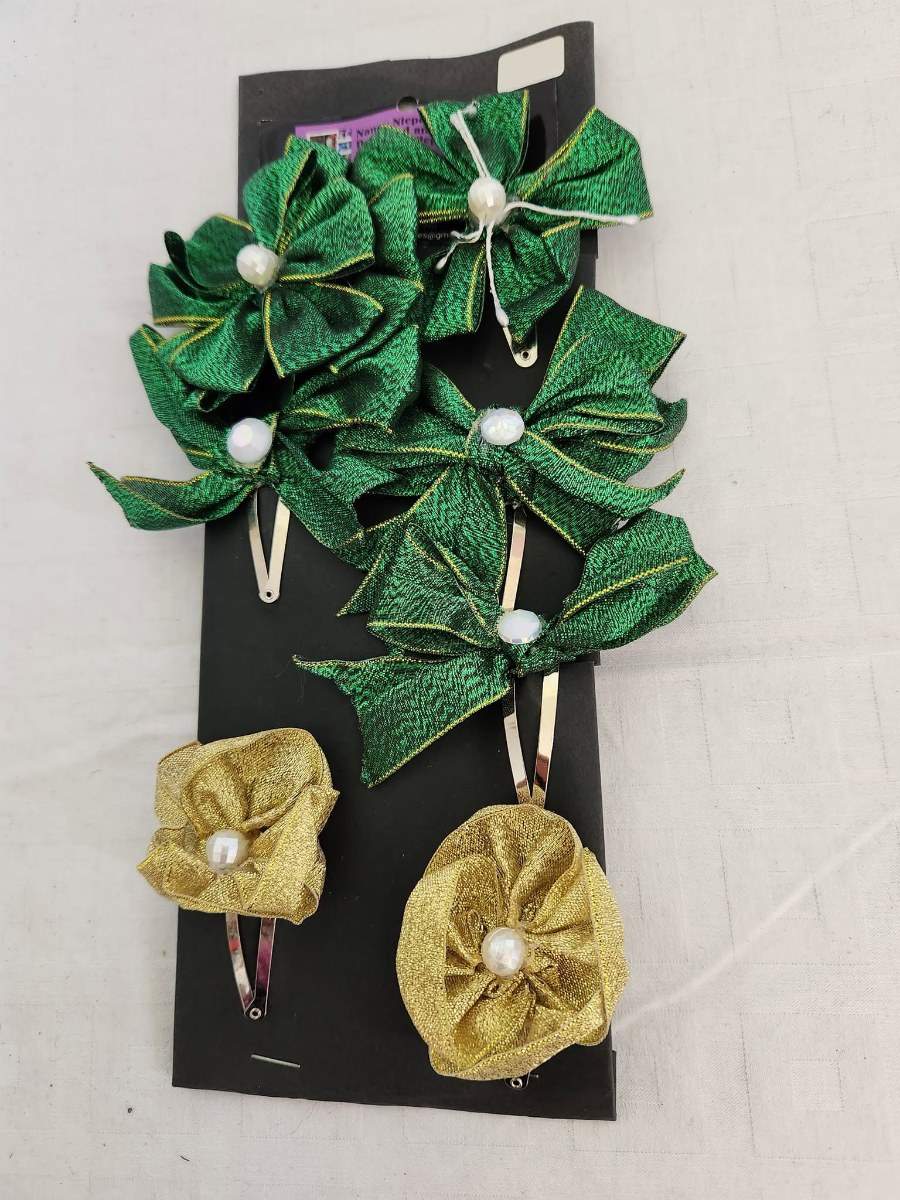 Green Gold Bow Hair Clips Set