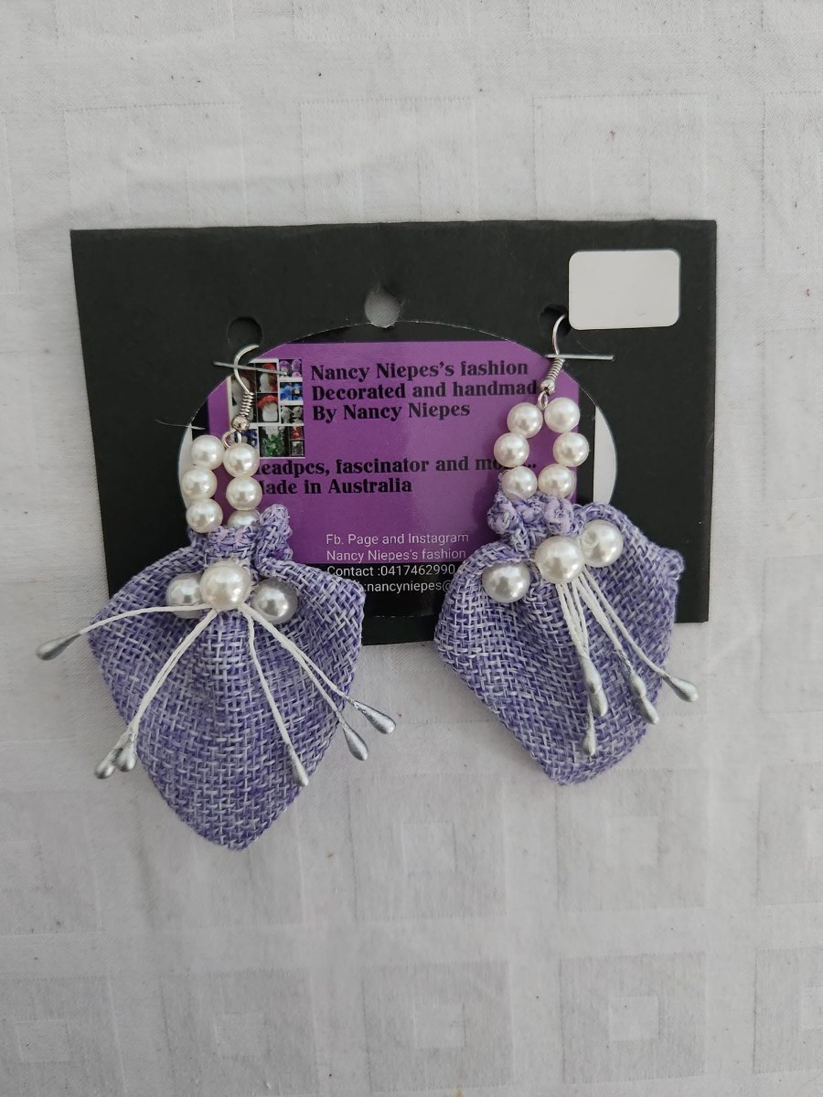 Lilac Leaf Pearl Earrings view 3