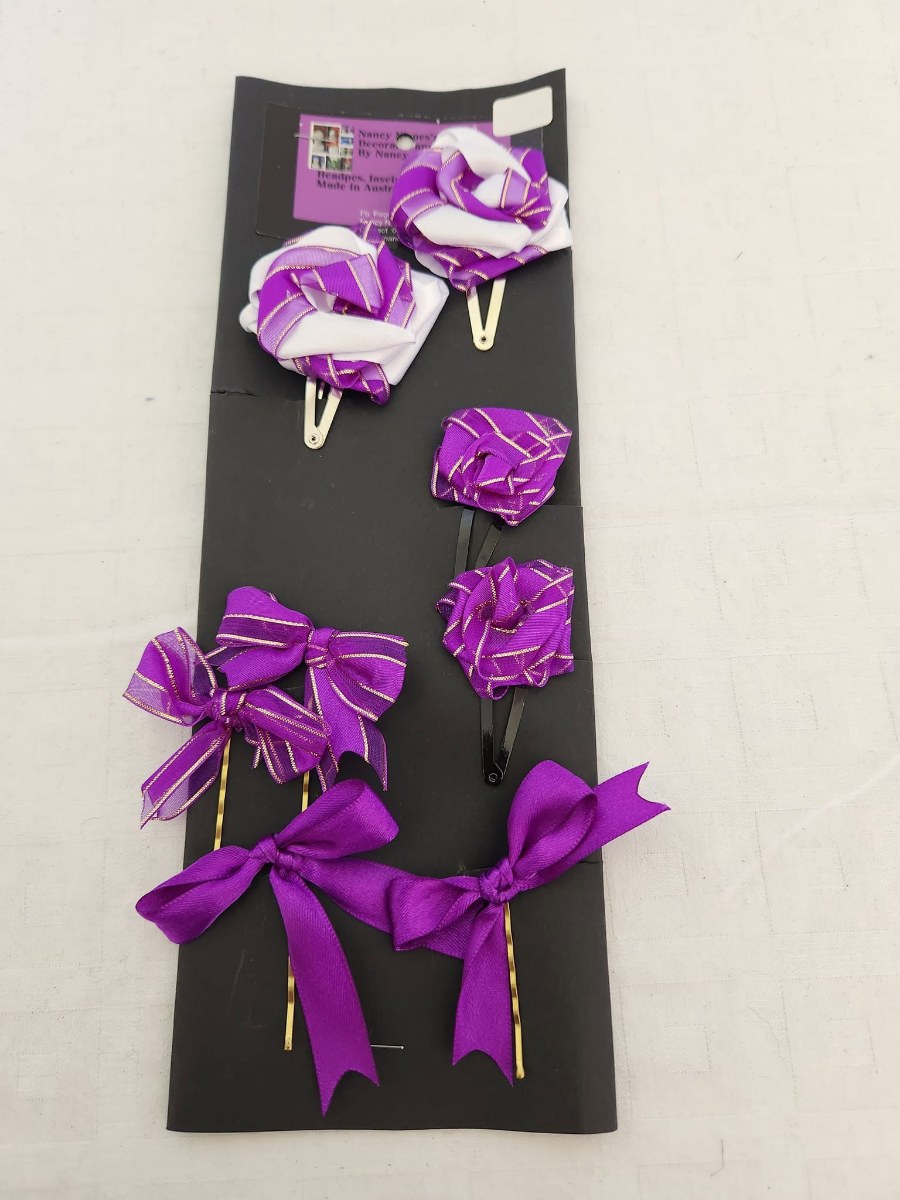 Lilac Rose Purple Bow Hair Clips Set