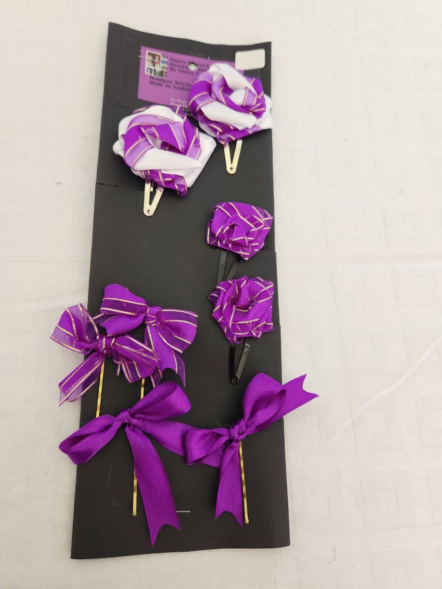 Lilac Rose Purple Bow Hair Clips Set view 2