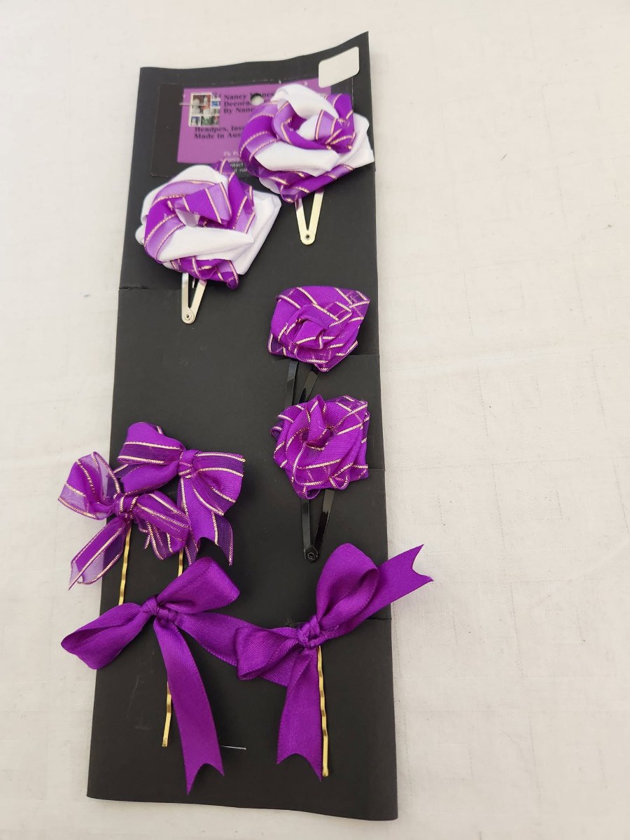 Lilac Rose Purple Bow Hair Clips Set view 3