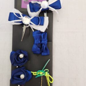 Navy White Bow Hair Clips Set