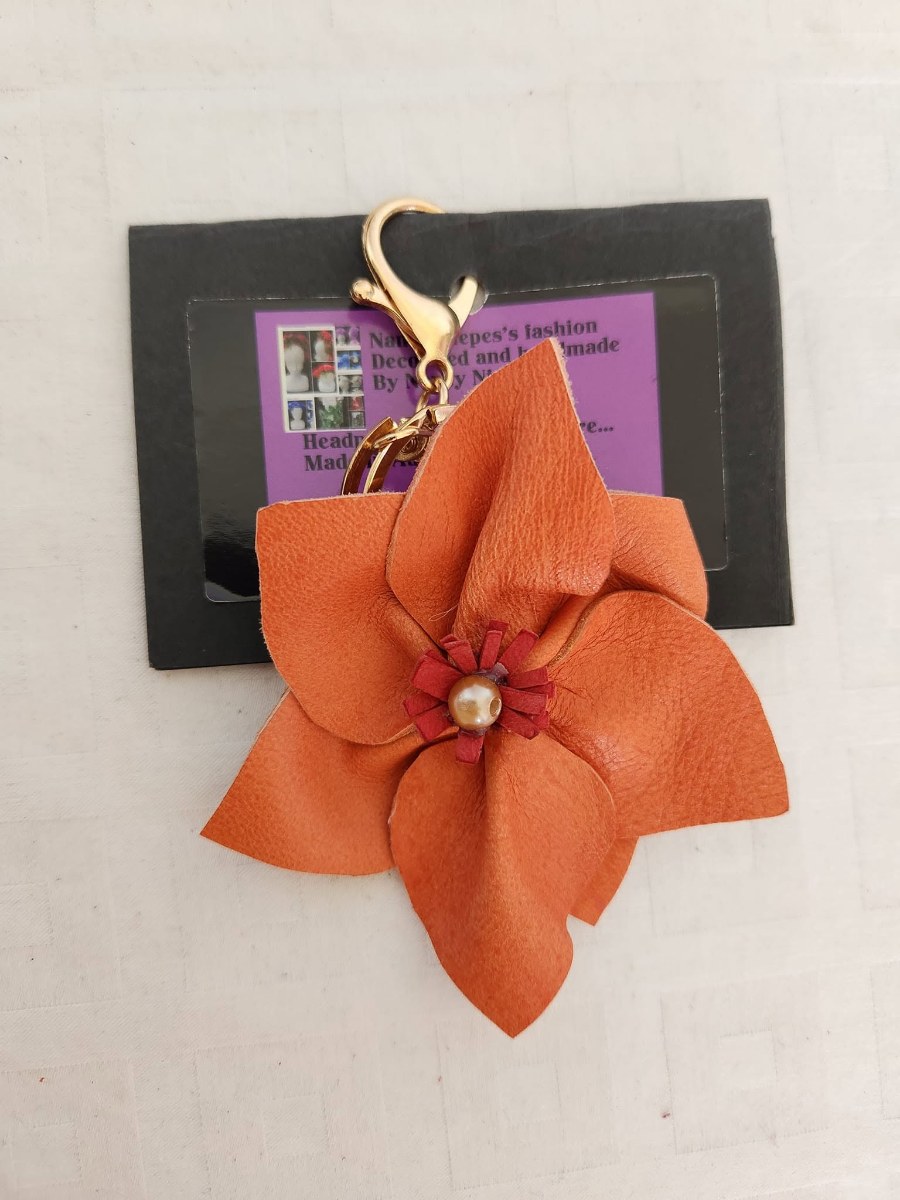 Orange Leather Lily Bag Charm