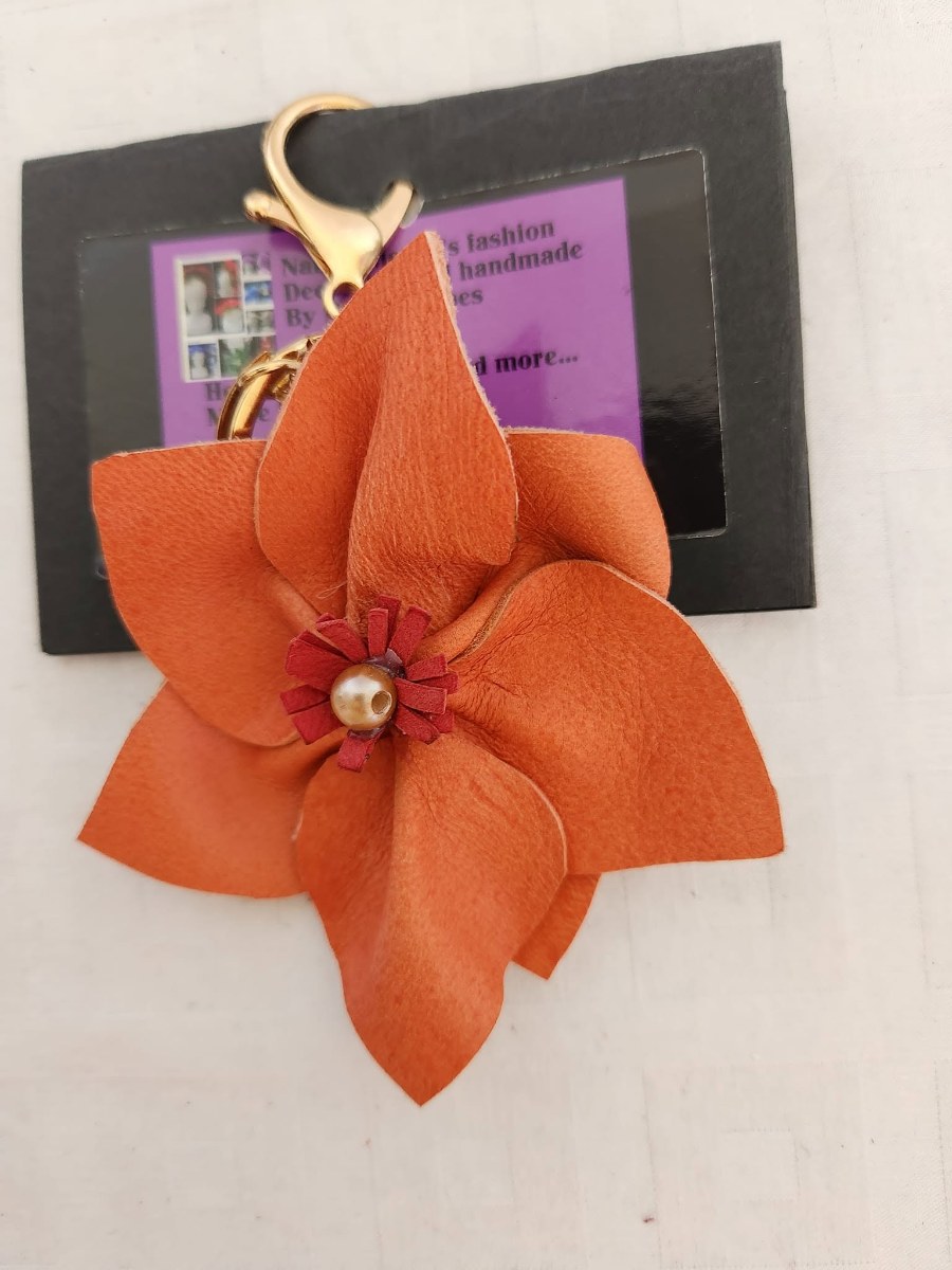 Orange Leather Lily Bag Charm view 2