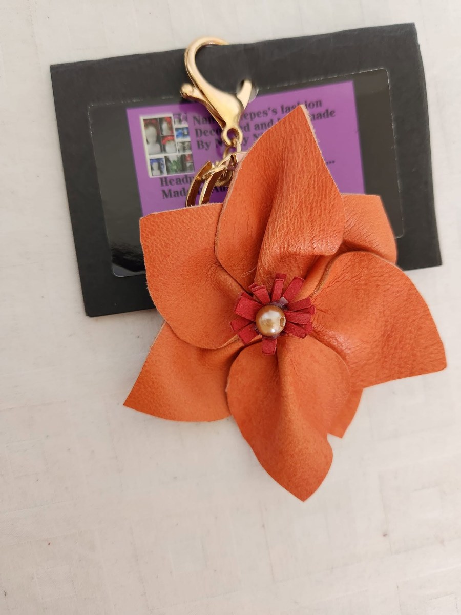 Orange Leather Lily Bag Charm view 3