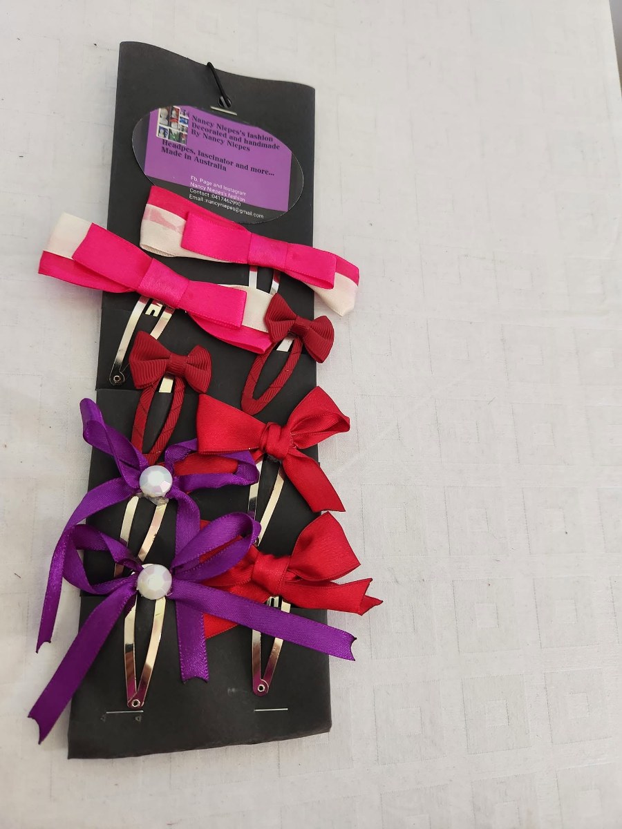 Pink Red Purple Bow Hair Clips Set