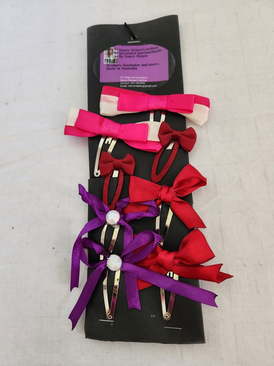 Pink Red Purple Bow Hair Clips Set view 2