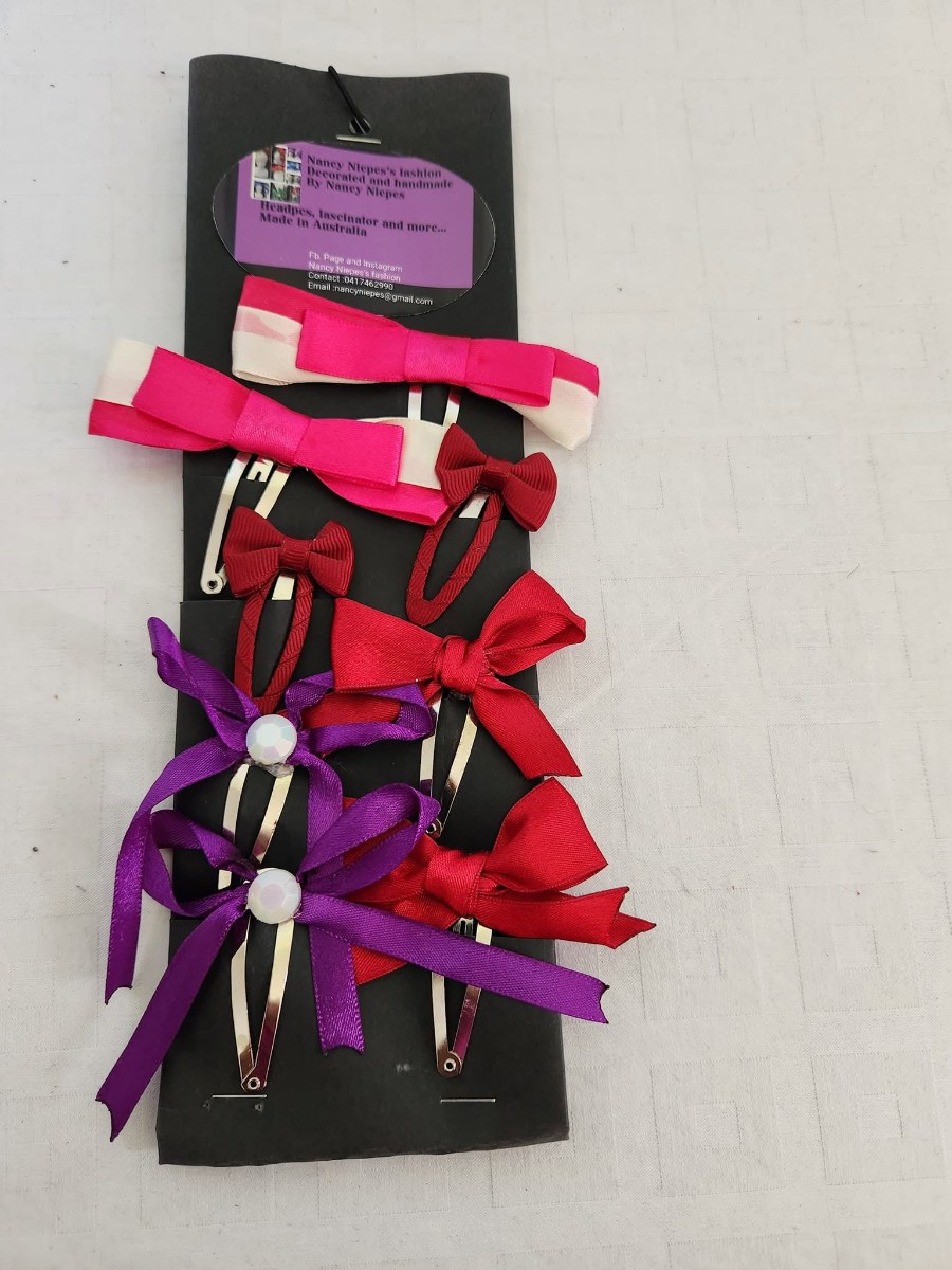 Pink Red Purple Bow Hair Clips Set view 3