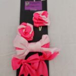 Pink Rose Bow Hair Clips Set