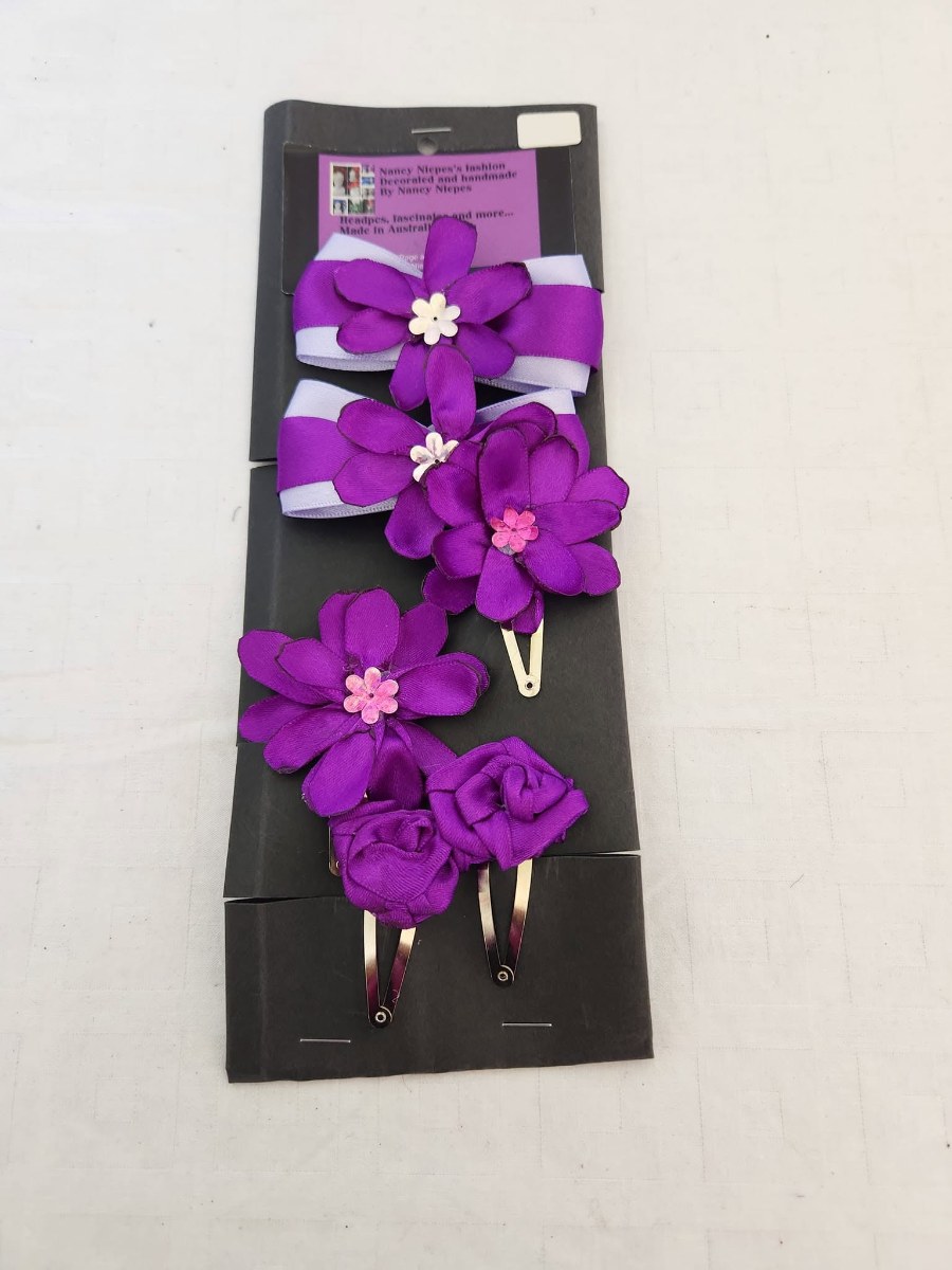 Purple Flower Hair Clips Set