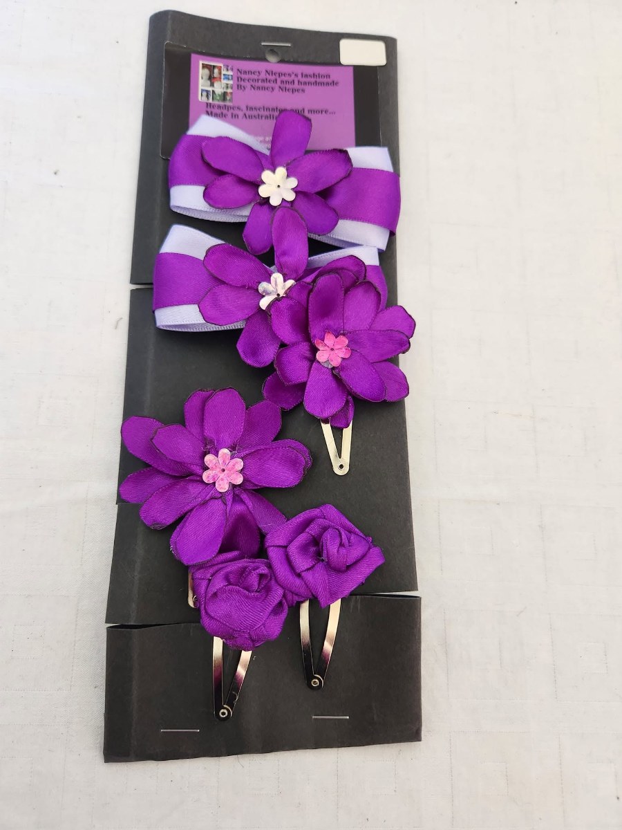 Purple Flower Hair Clips Set view 2