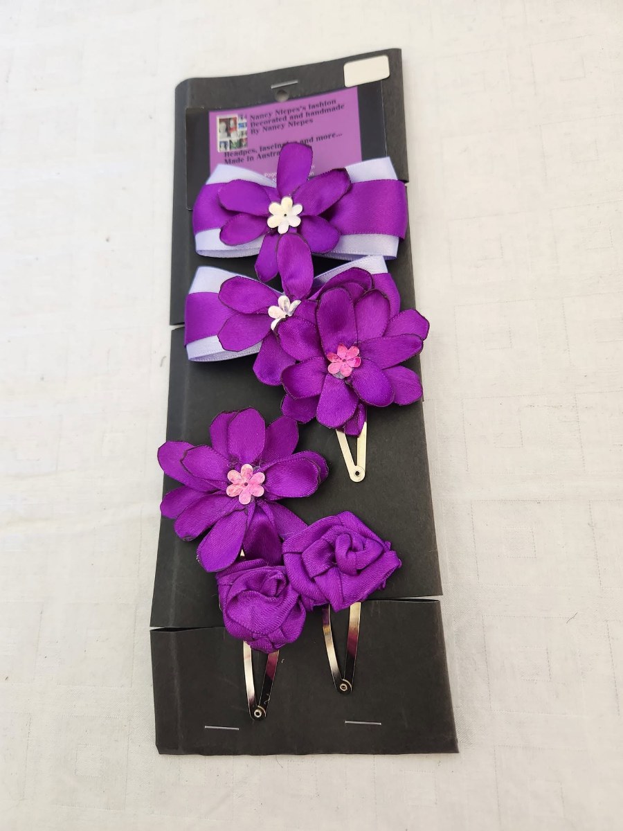 Purple Flower Hair Clips Set view 3