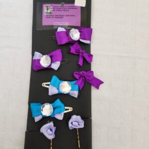 Purple Teal Bow Hair Clips Set