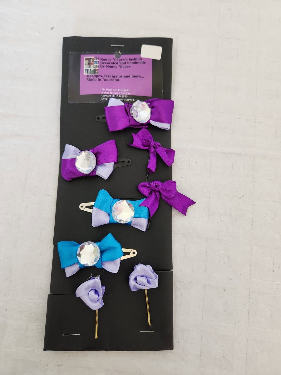 Purple Teal Bow Hair Clips Set