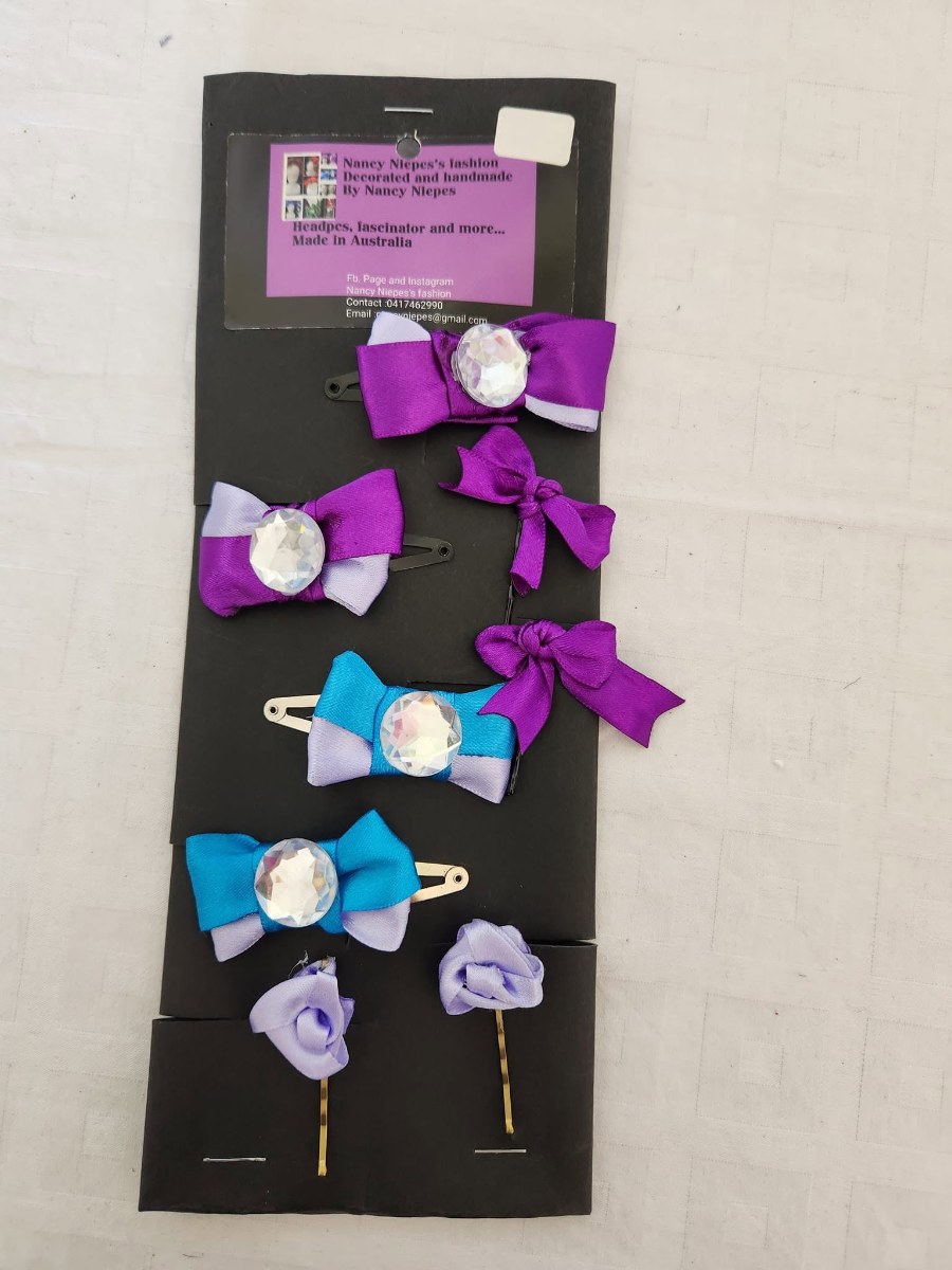 Purple Teal Bow Hair Clips Set view 2