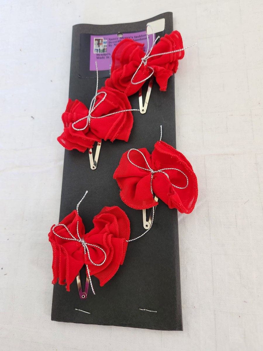 Red Bow Hair Clips Set