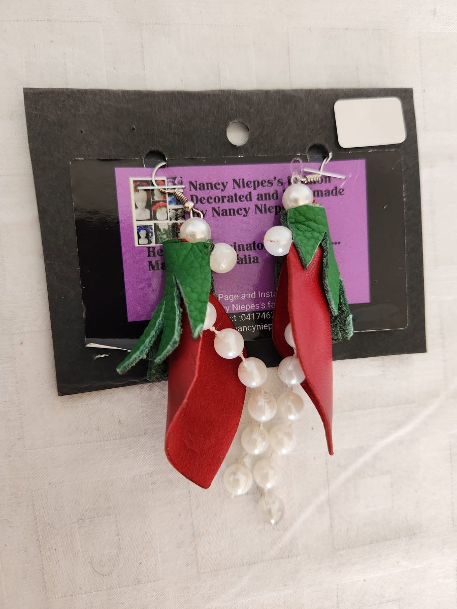 Red Leaf Pearl Cascade Earrings