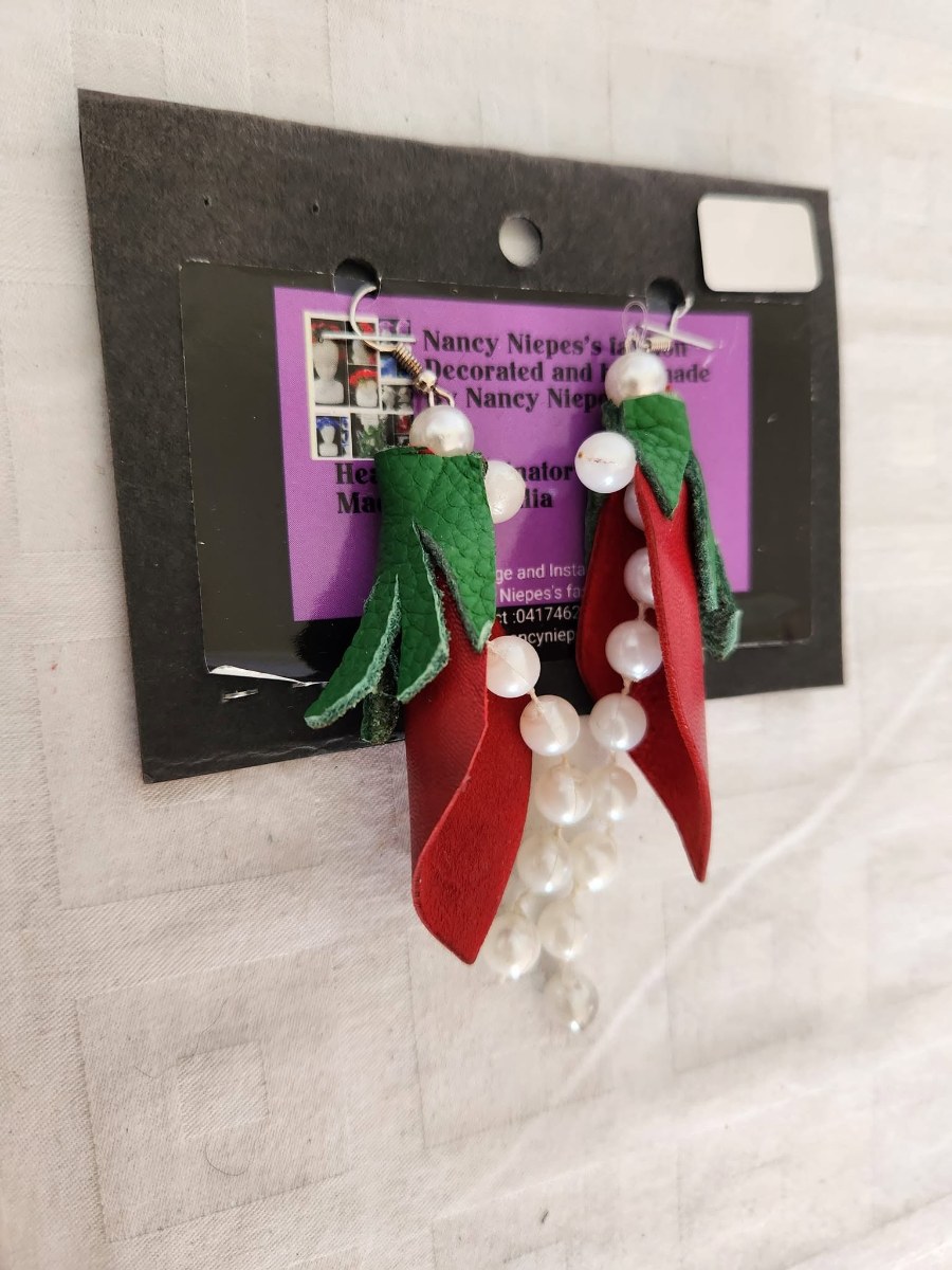 Red Leaf Pearl Cascade Earrings view 2